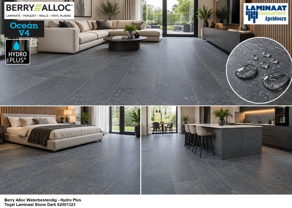 Waterbestendig Tegel Laminaat Stone Dark 8mm dik Hydro Plus, 75 m² of meer, Nieuw, Ophalen of Verzenden, Waterbestendig tegel laminaat stone dark