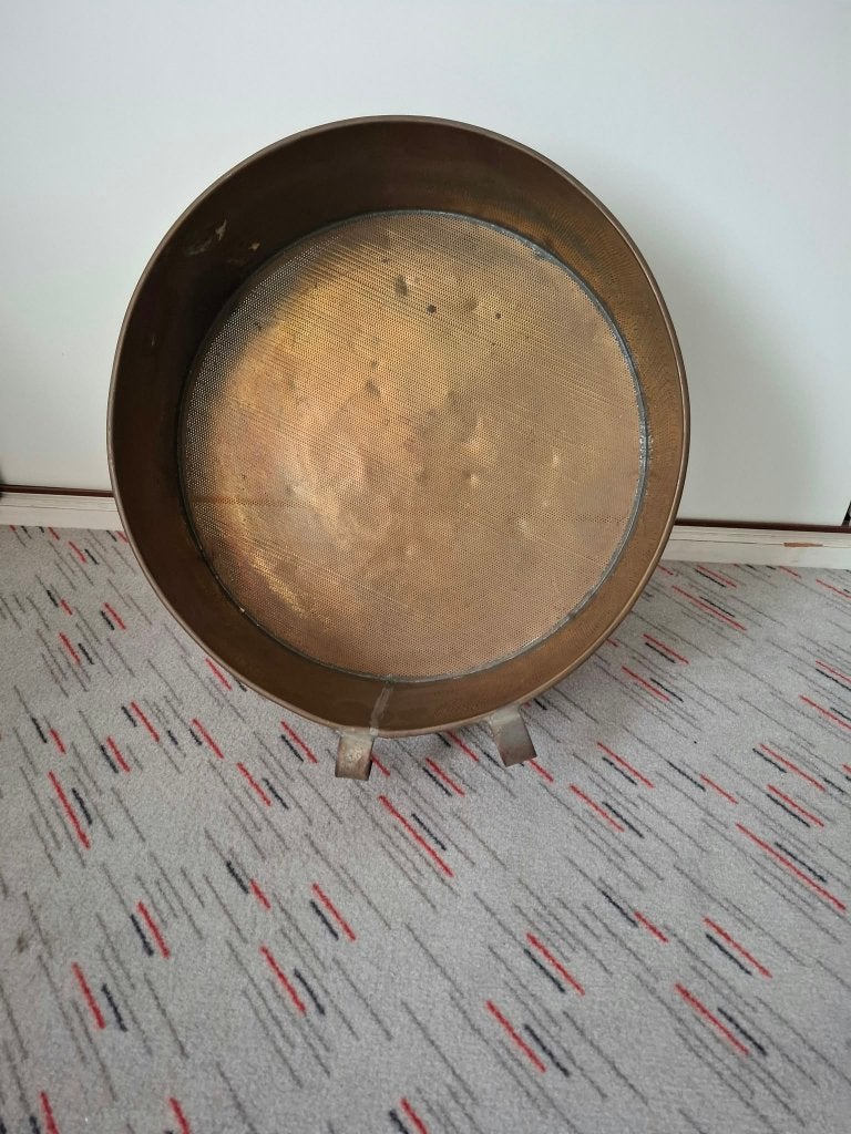 Vintage Zeef/Sieve met Stand, koperkleurig, Ophalen