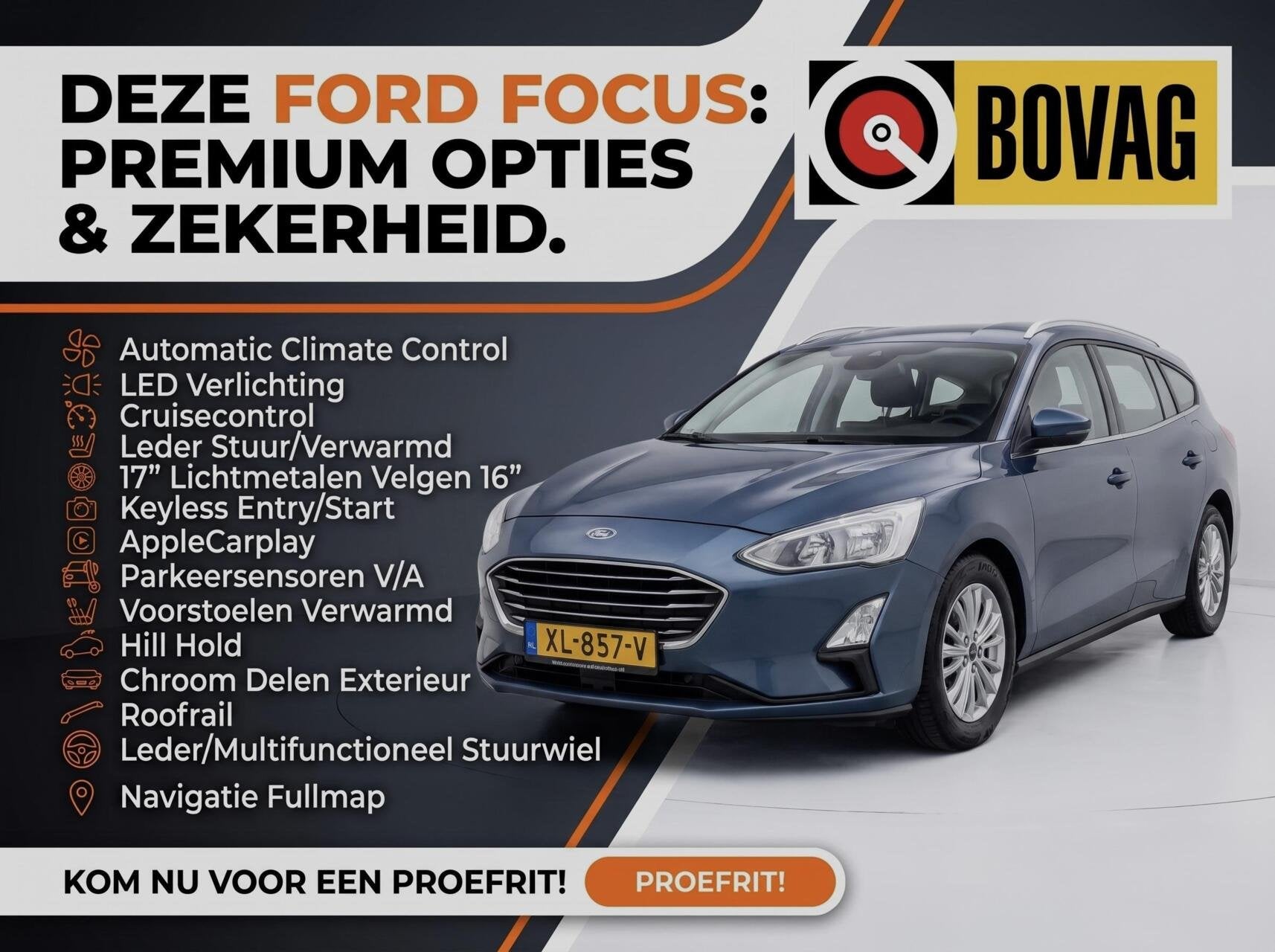 Ford Focus Wagon 1.0 EcoBoost Titanium Business, Auto's, Gebruikt, 715 kg, Blauw, 3 cilinders