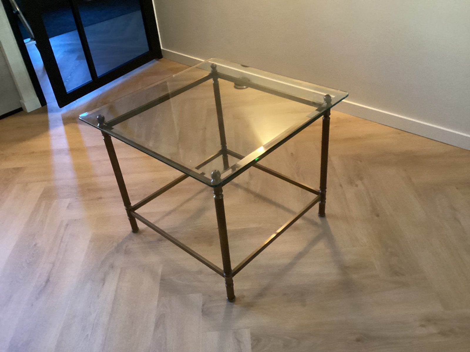 Messing glas bij zet tafel, Huis en Inrichting, Ophalen, Rond, 50 tot 100 cm, Glas