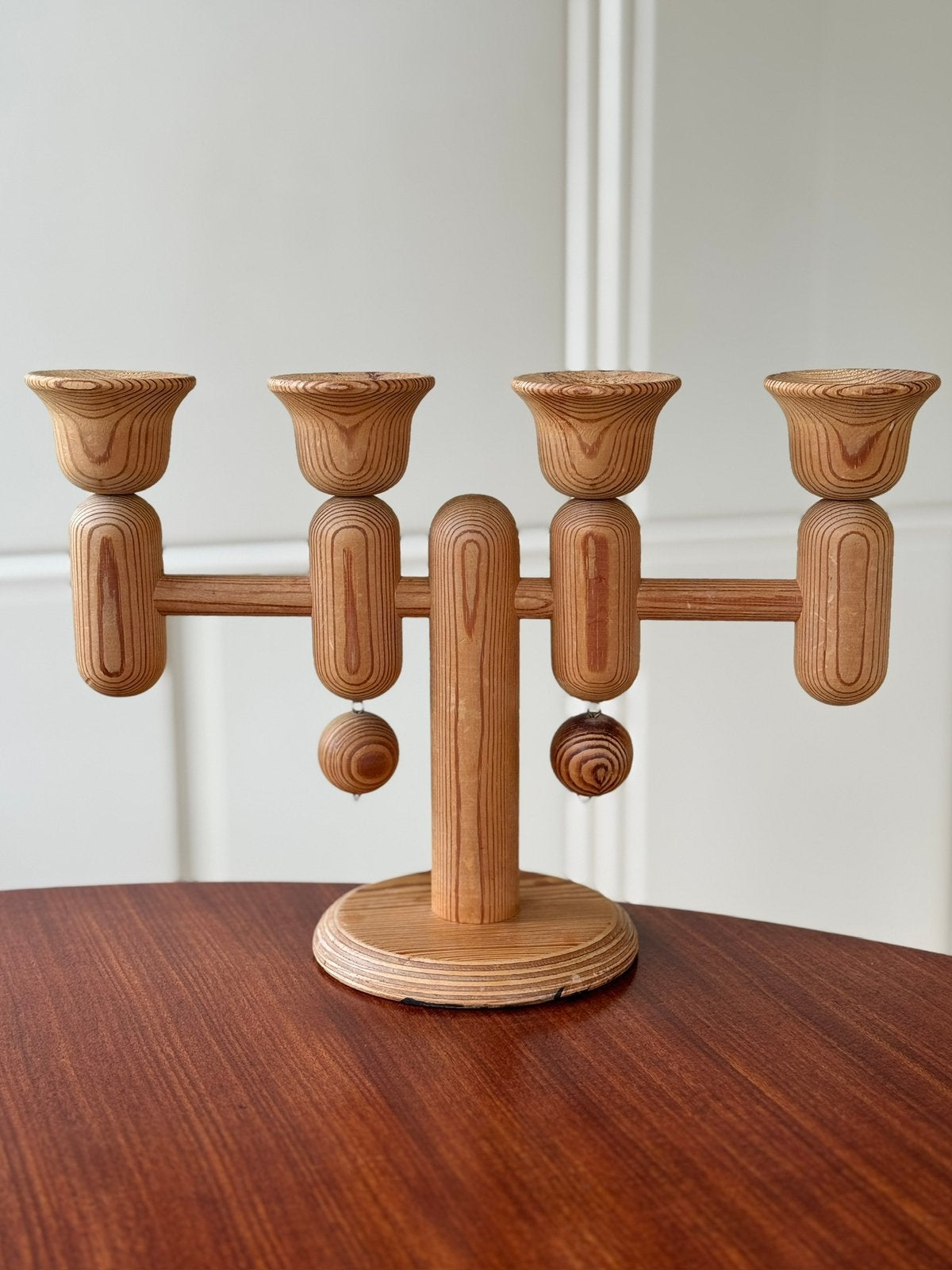 Vintage Aarikka Finland kandelaar hout Scandinavisch design, Ophalen of Verzenden, Zo goed als nieuw, 23 cm, Crème