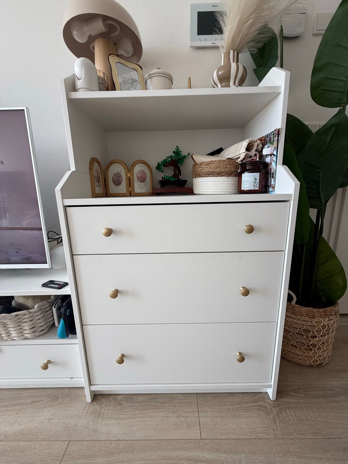 IKEA Hauga Ladekast met 3 laden en plank, wit, Overige materialen, Gebruikt, 100 tot 150 cm, 3 of 4 laden