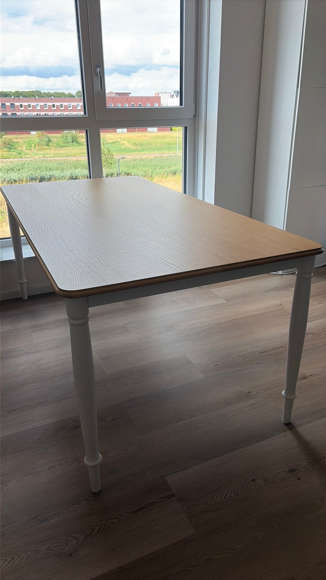 Houten eikenfineer/wit eettafel 180x90, Ophalen, 50 tot 100 cm, Zo goed als nieuw, 150 tot 200 cm