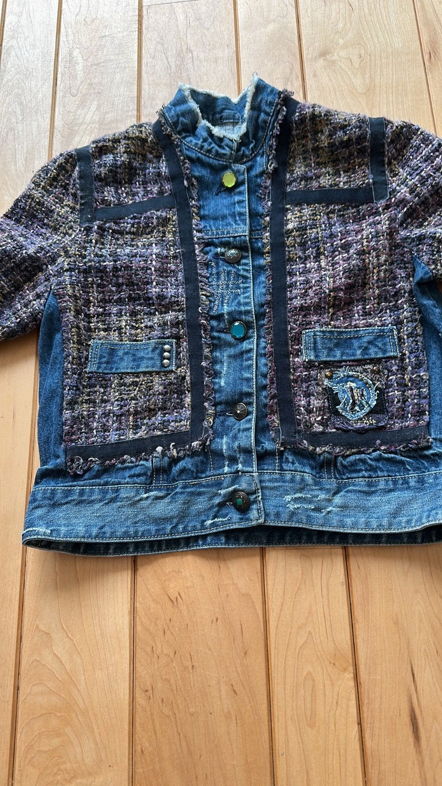 Unieke spijkerjas Desigual  met tweed details - Maat S, Maat 38/40 (M), Meerkleurig, Ophalen of Verzenden, Onbekend