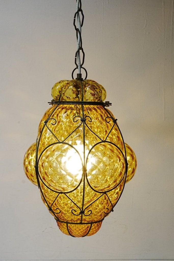 Vintage glazen Venetiaanse hanglamp., Huis en Inrichting, Ophalen, Zo goed als nieuw, Glas, E27 (groot)