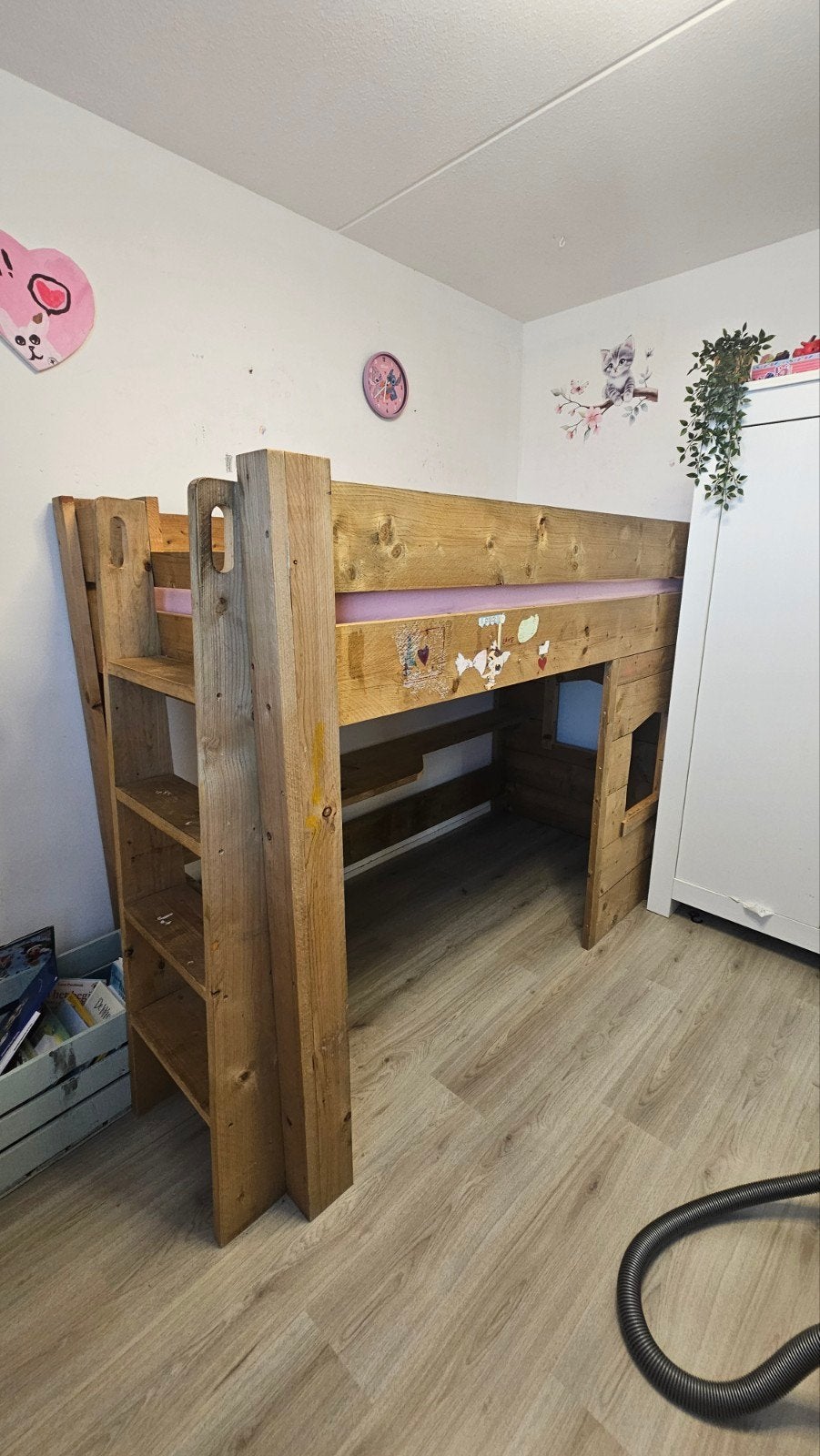 Stevig steigerhouten hoogslaper met speelruimte, Ophalen, Gebruikt, Eenpersoons, 160 tot 180 cm