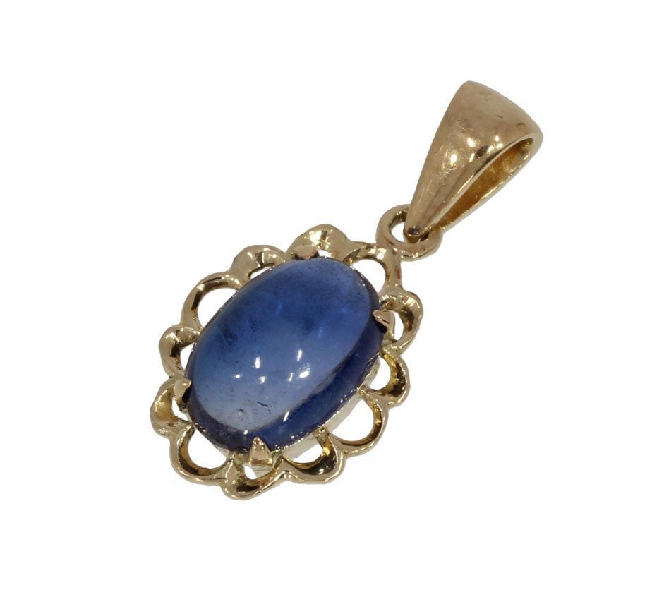 Blauwe saffier fraaie 14k gouden ketting hanger edelsteen, Voordeelsieraden, Ophalen of Verzenden, Zo goed als nieuw, Met edelsteen