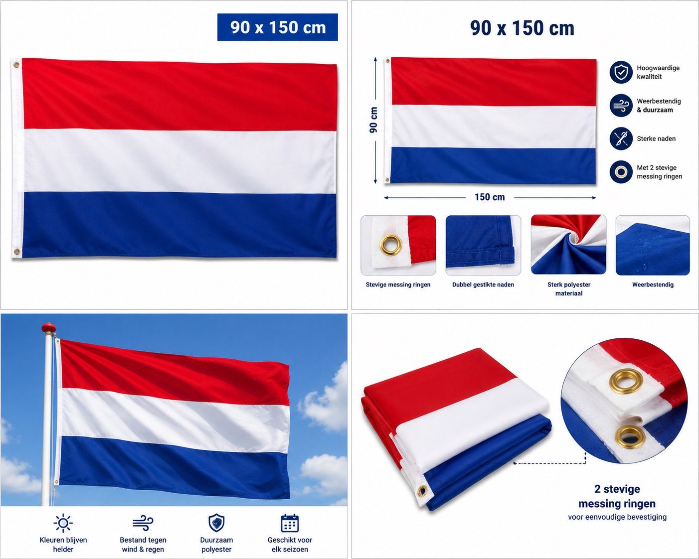Nederlandse Vlag 90x150 cm – Vlag – Nieuw, Ophalen of Verzenden, Nieuw