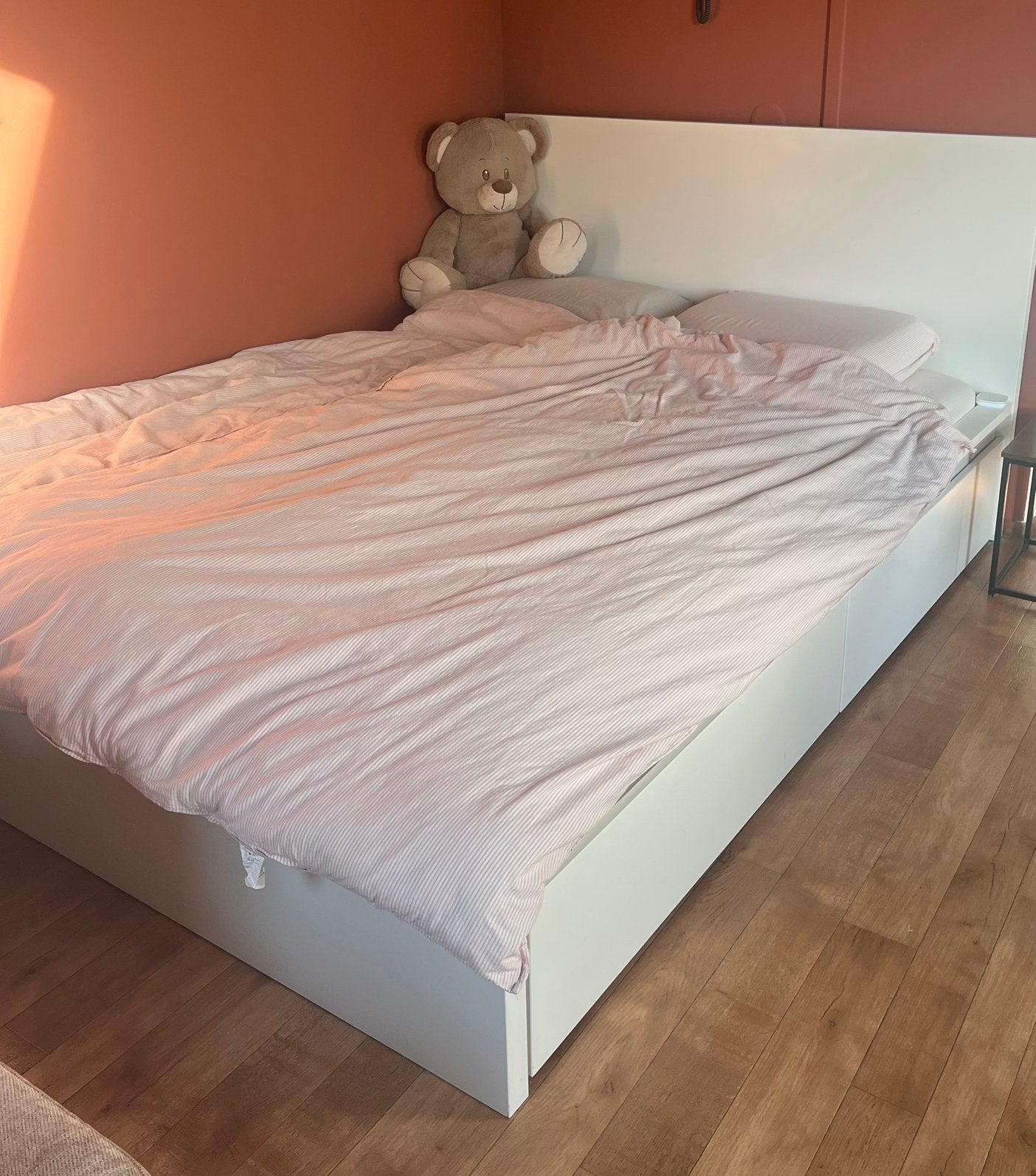 Ikea MALM bed 140x200 incl lattenbodem, lades, matras, Huis en Inrichting, Ophalen, Wit, 140 cm, Zo goed als nieuw