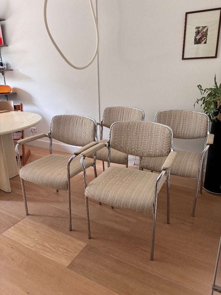 Set van 4 vintage fauteuils / eetkamerstoelen, Ophalen, Zo goed als nieuw, Vier
