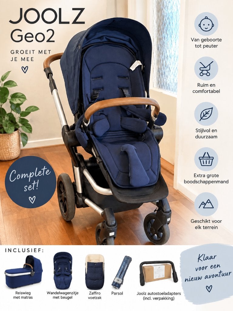 Joolz Geo2 kinderwagen – complete set + accessoires, Gebruikt, Combiwagen, Met reiswieg, Ophalen