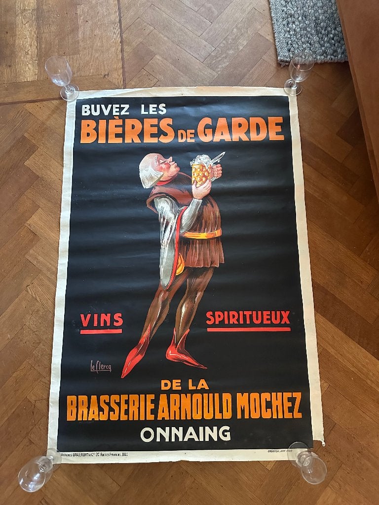Jaren 30 reclame poster bier wijn bieres du garde origineel, Antiek en Kunst, Kunst | Litho's en Zeefdrukken, Verzenden, Overige onderwerpen