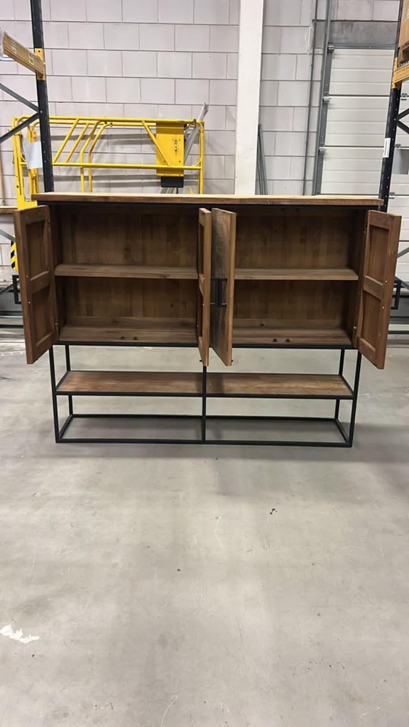 Industriële Dressoir/Opbergkast - Hout & Metaal, Ophalen, Teakhout, 100 tot 150 cm, 150 tot 200 cm