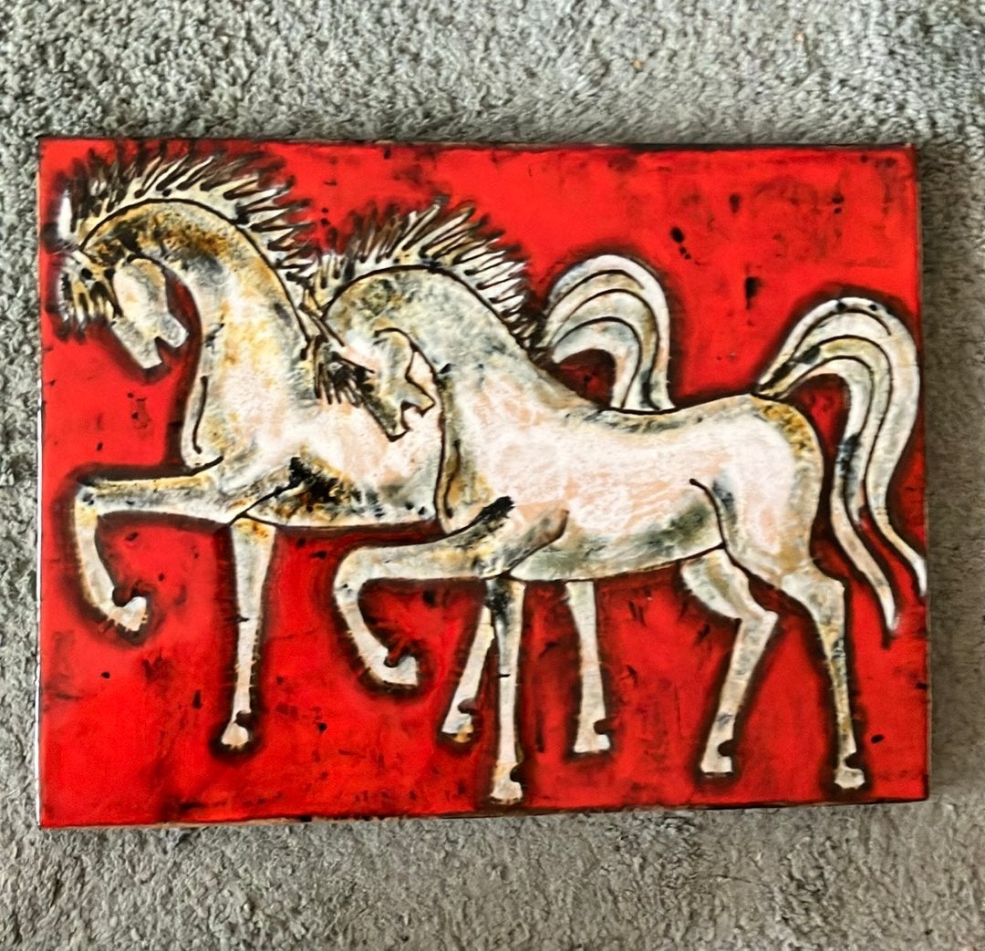 Ruscha paarden tableau vintage, Antiek en Kunst, Ophalen