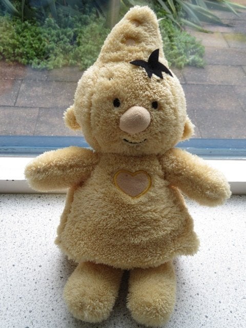 Bumba Fluffy zacht geel/creme velours Supertoys ca 35 cm, Overige typen, Ophalen of Verzenden, Zo goed als nieuw, Middelgroot (20 tot 80 cm)
