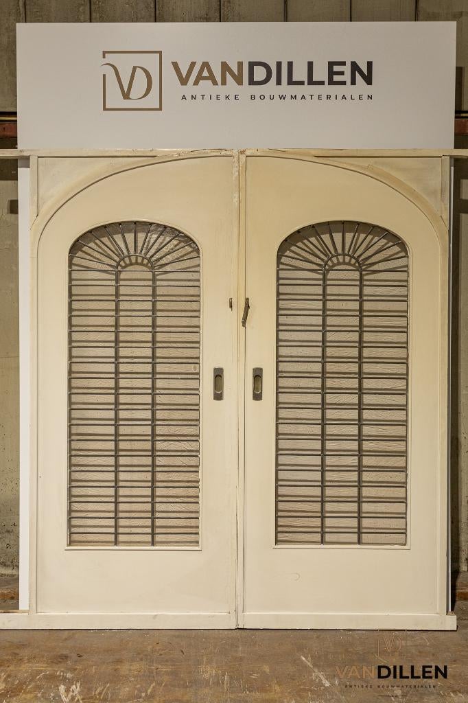 Set oude en-suite schuifdeuren glas in lood 213 x 186, Ophalen, Gebruikt, 120 cm of meer, Binnendeur