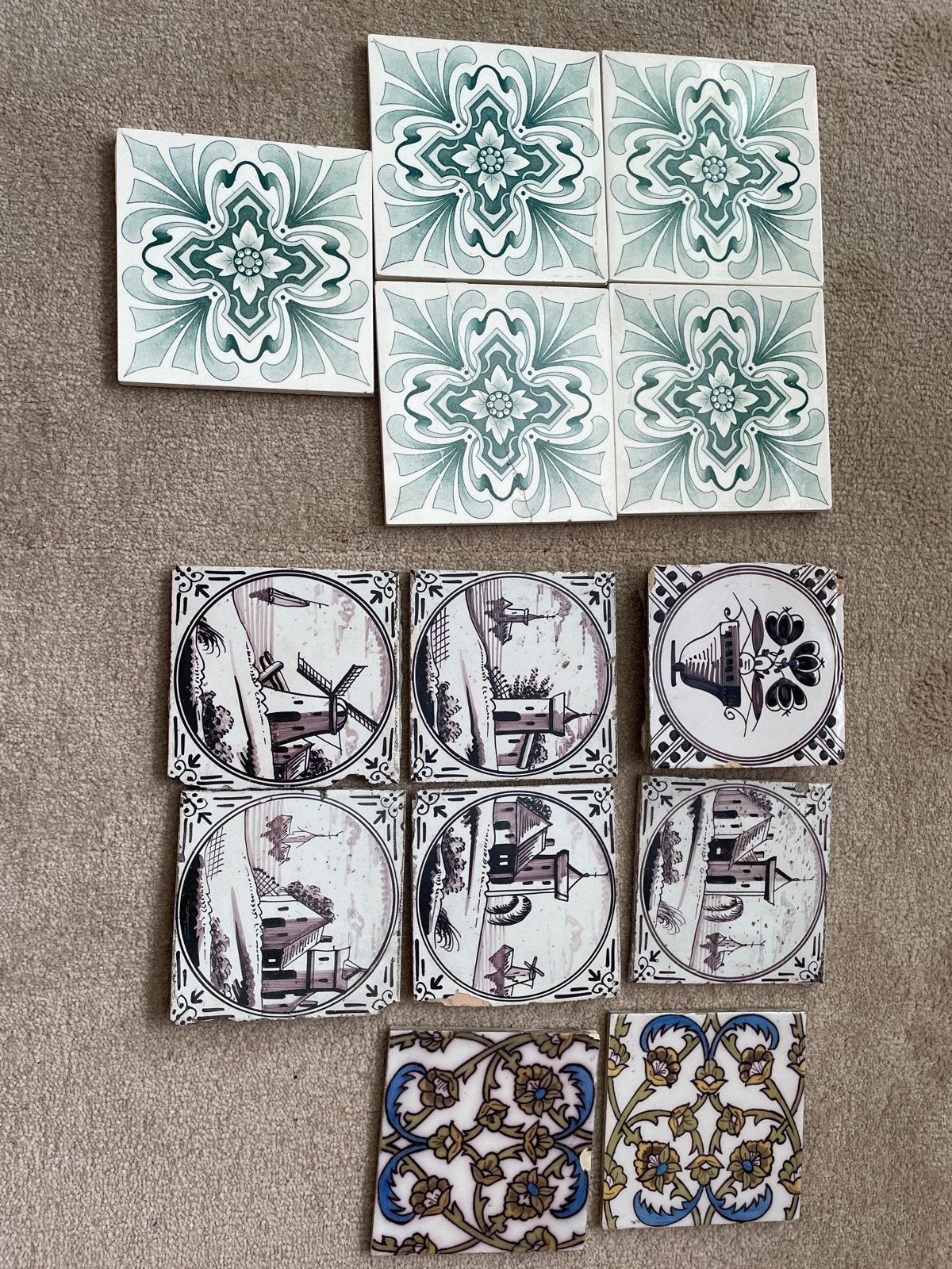 Diverse decoratieve tegels - sommige beschadigd, Antiek en Kunst, Ophalen