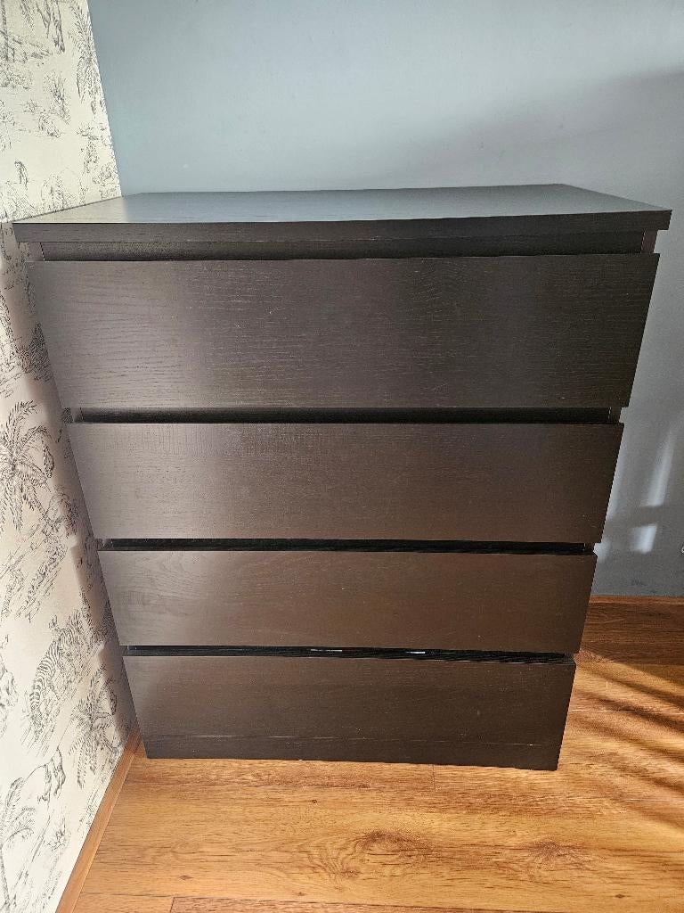 IKEA Malm ladekast zwart, Huis en Inrichting, Kasten | Ladekasten, Ophalen, 50 tot 100 cm, Zo goed als nieuw, 3 of 4 laden