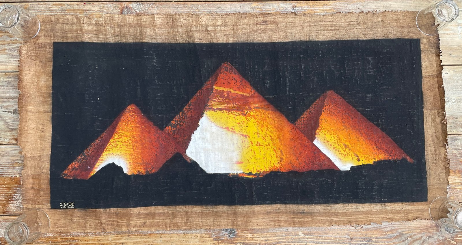 Egyptisch schilderij kunst pyramide op papyrus pyramides, Ophalen of Verzenden
