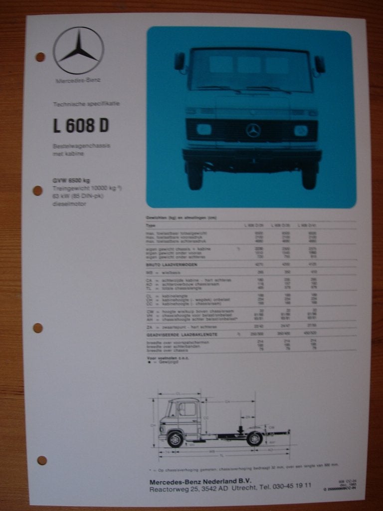 Mercedes 608 D Technische Specificatie Brochure 1983 608D, Zo goed als nieuw, Mercedes-Benz, Mercedes, Ophalen of Verzenden