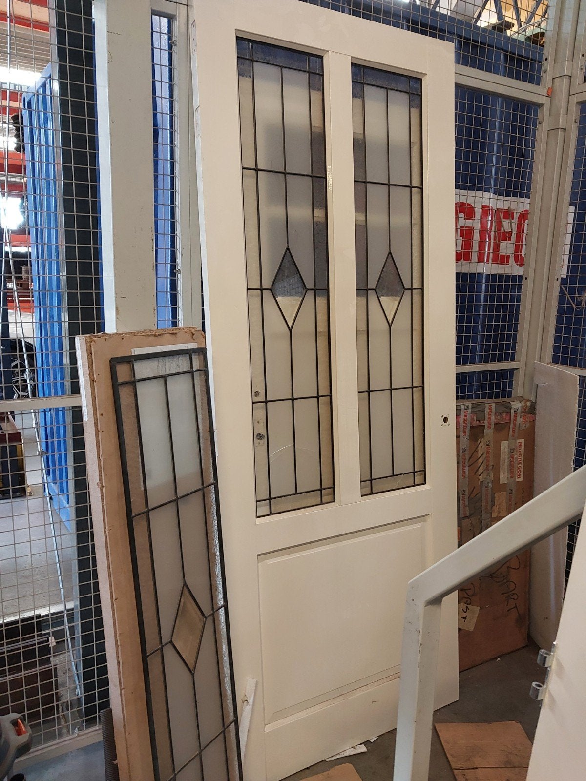 Binnendeur met glas in lood (beschadigd), Gebruikt, 80 tot 100 cm, Binnendeur, Ophalen of Verzenden
