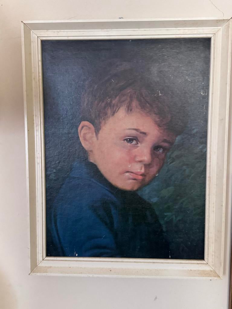 Het huilende zigeunerjongetje met roomwitte lijst, Minder dan 50 cm, Gebruikt, 50 tot 75 cm, Ophalen of Verzenden