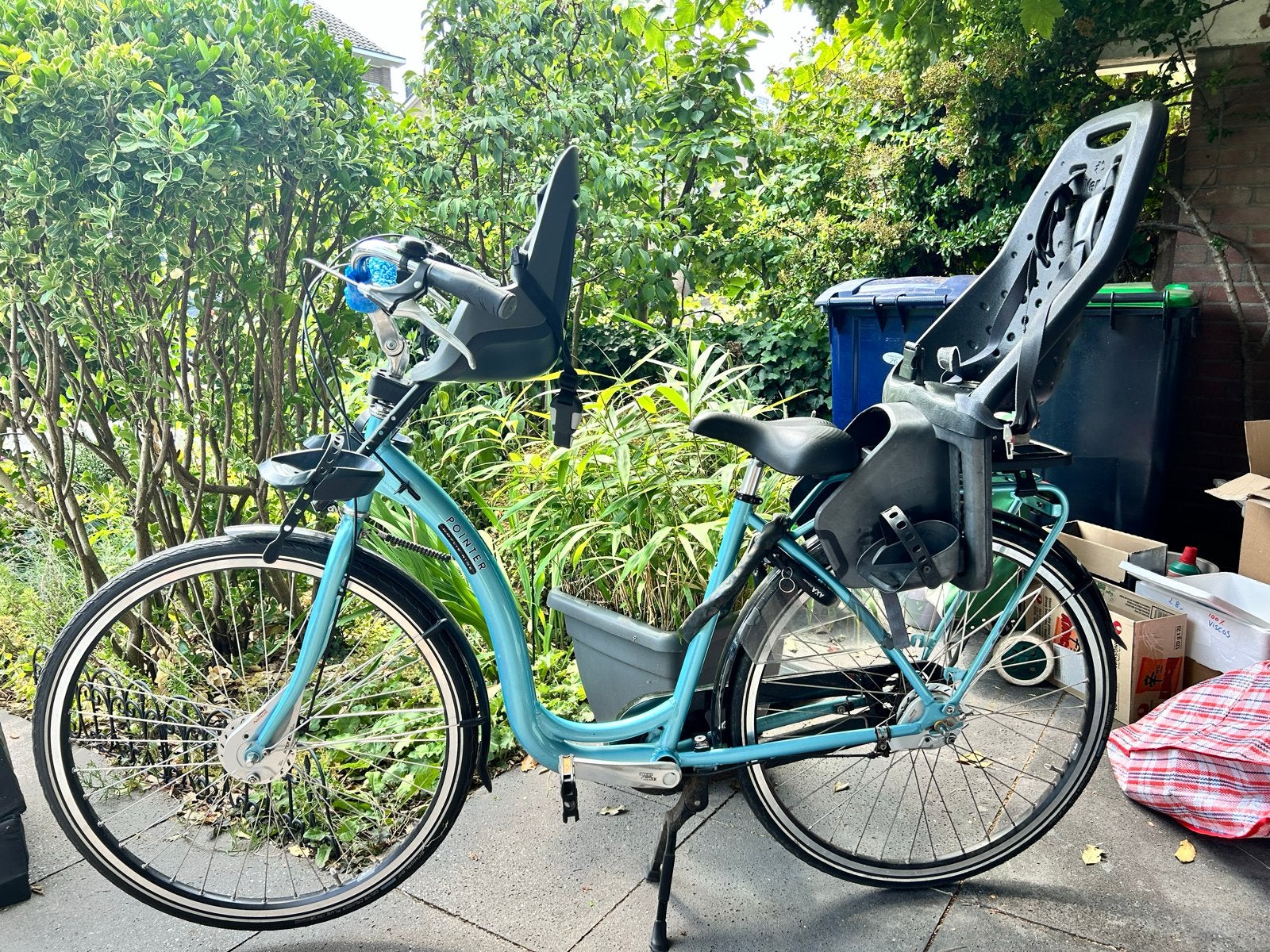 Pointer 25 inch Moederfiets Lichtblauw Incl. 2 kinderzitjes, Overige merken, 2 zitjes, Dubbele standaard, Ophalen of Verzenden