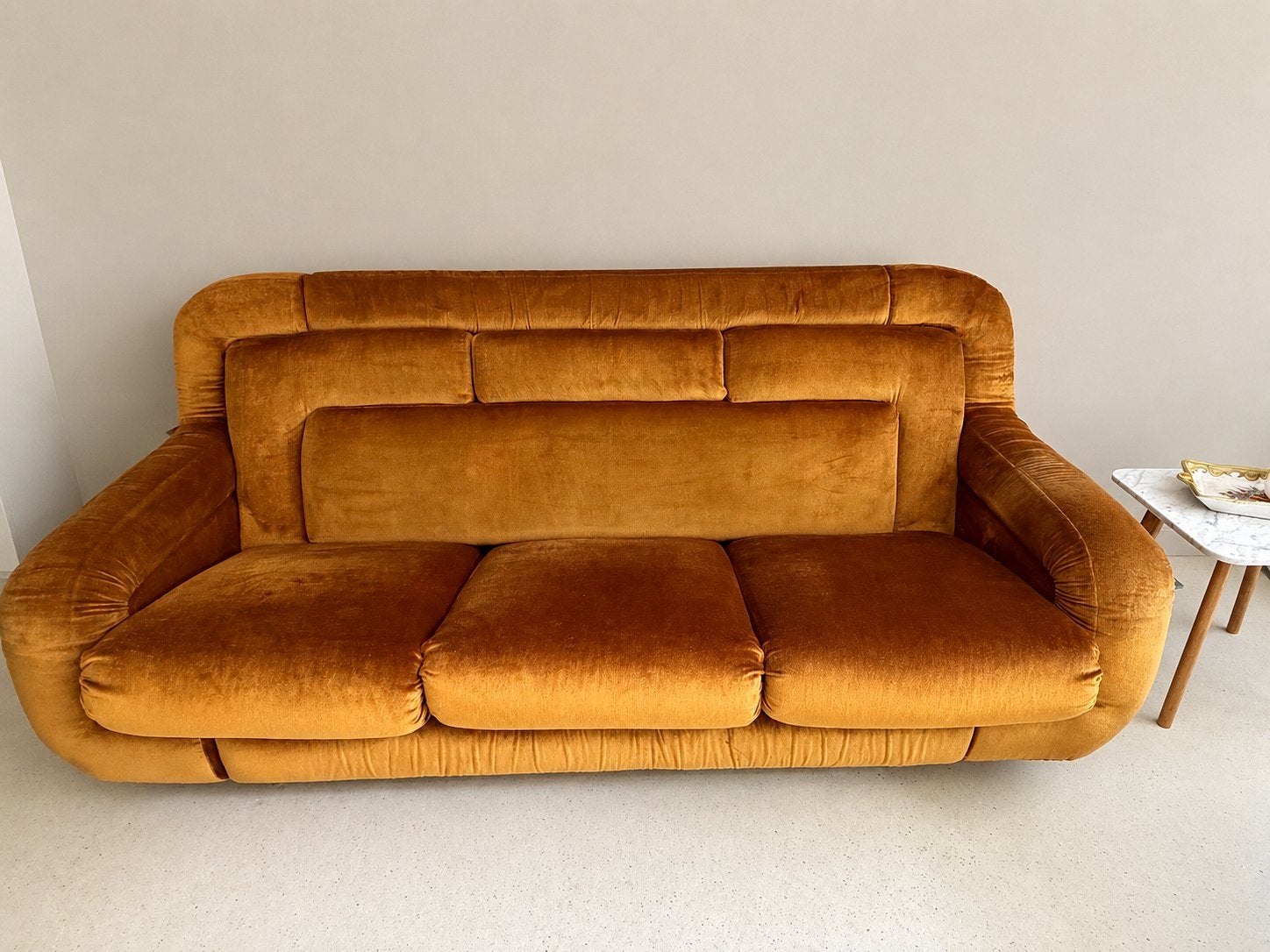 Vintage jaren 70/80 UP závody bank en fauteuil, okergeel, Gebruikt, 150 tot 200 cm, Driepersoons, 75 tot 100 cm