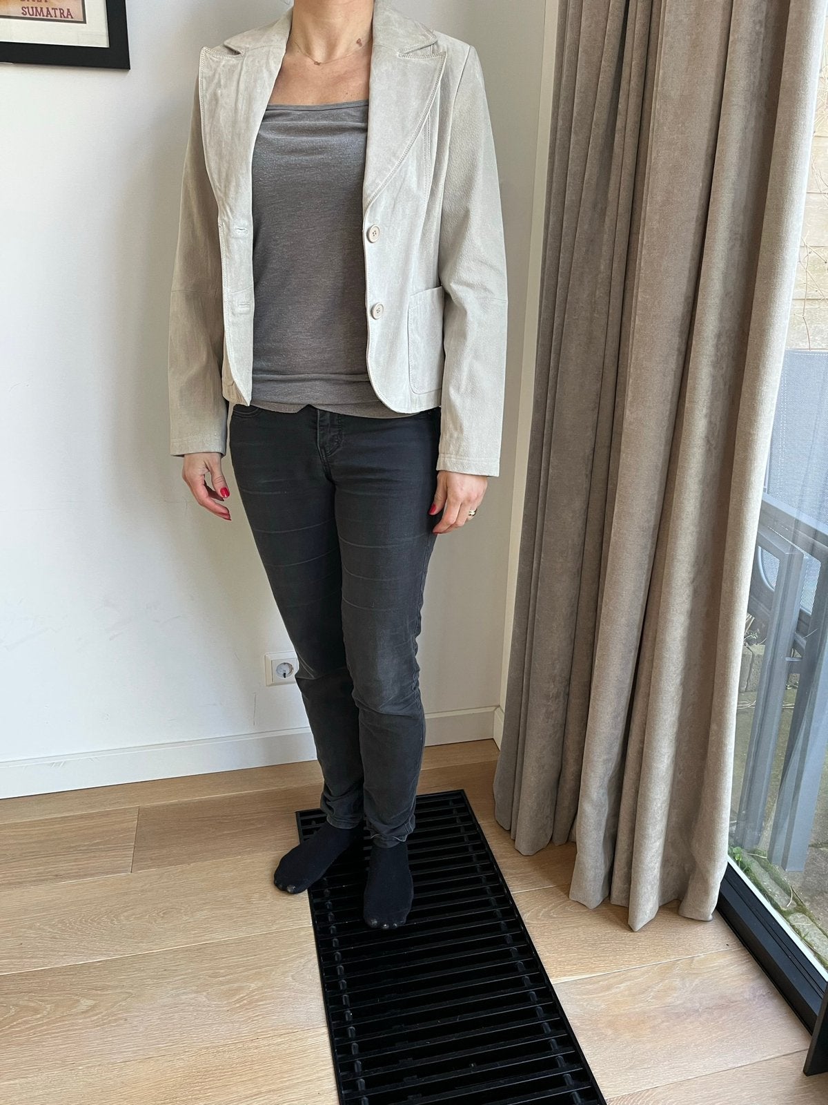 Leren jasje colbert mt 36 netjes, Ophalen of Verzenden, Jasje, Maat 36 (S), Grijs
