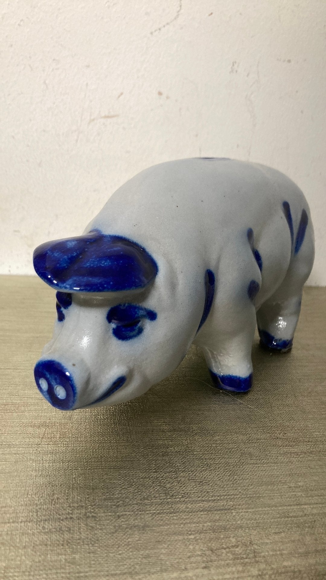 Vintage Aardewerk Spaarvarken - Blauw/Wit, Ophalen of Verzenden, Zo goed als nieuw, Steen, Aardewerk of Keramiek, Dier