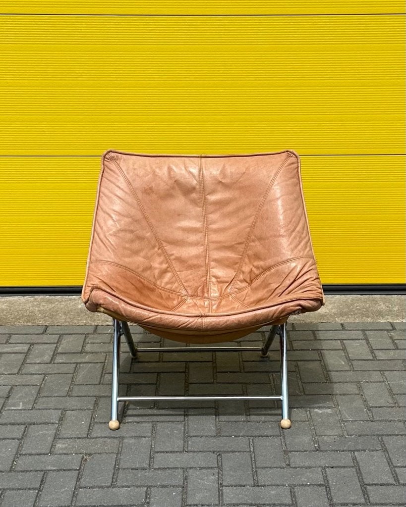 Teun van Zanten / Molinari Vintage cognac leren klapfauteuil, Huis en Inrichting, Ophalen, Minder dan 75 cm, Leer, 50 tot 75 cm
