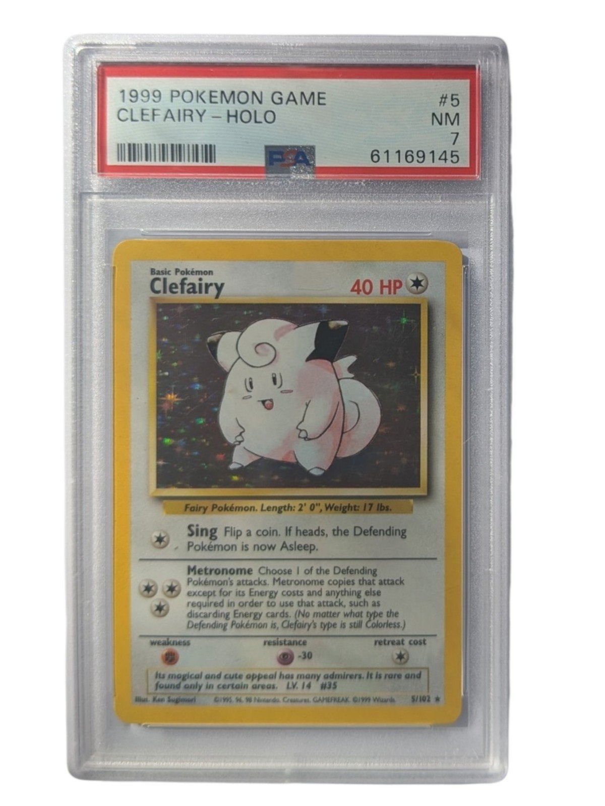 1999 Pokémon Game Clefairy Holo PSA 7 NM, Ophalen of Verzenden, Zo goed als nieuw, Losse kaart, Foil