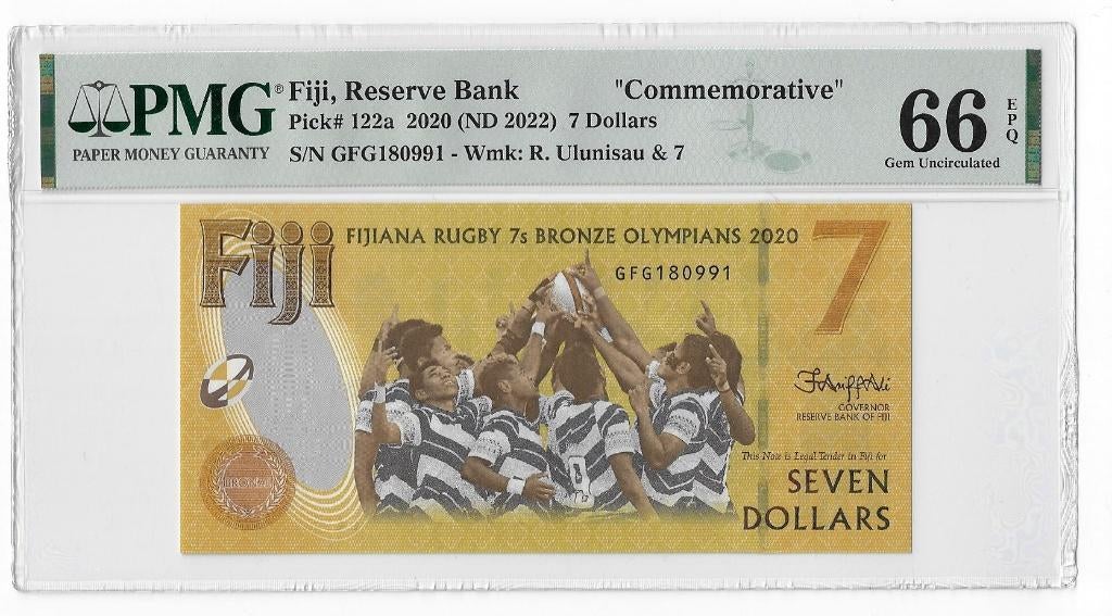 Fiji Islands 7 Dollars 2020 Unc PMG 66 EPQ, Ophalen of Verzenden, Los biljet