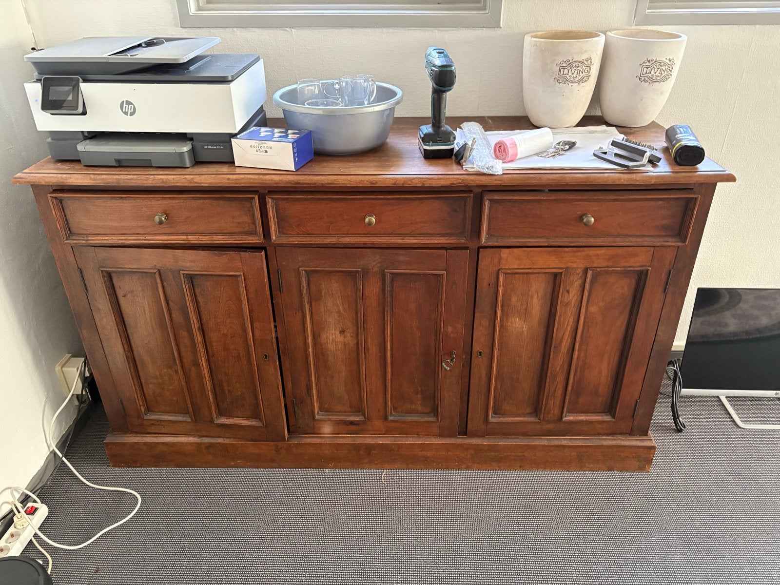 Indisch Teakhouten Kastje / Dressoir, Ophalen, Gebruikt, Teakhout, Met lade(s)