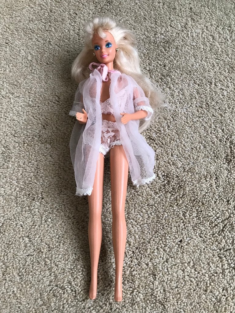 Vintage Barbie pop met roze nachtkleding, Verzenden, Gebruikt, Barbie