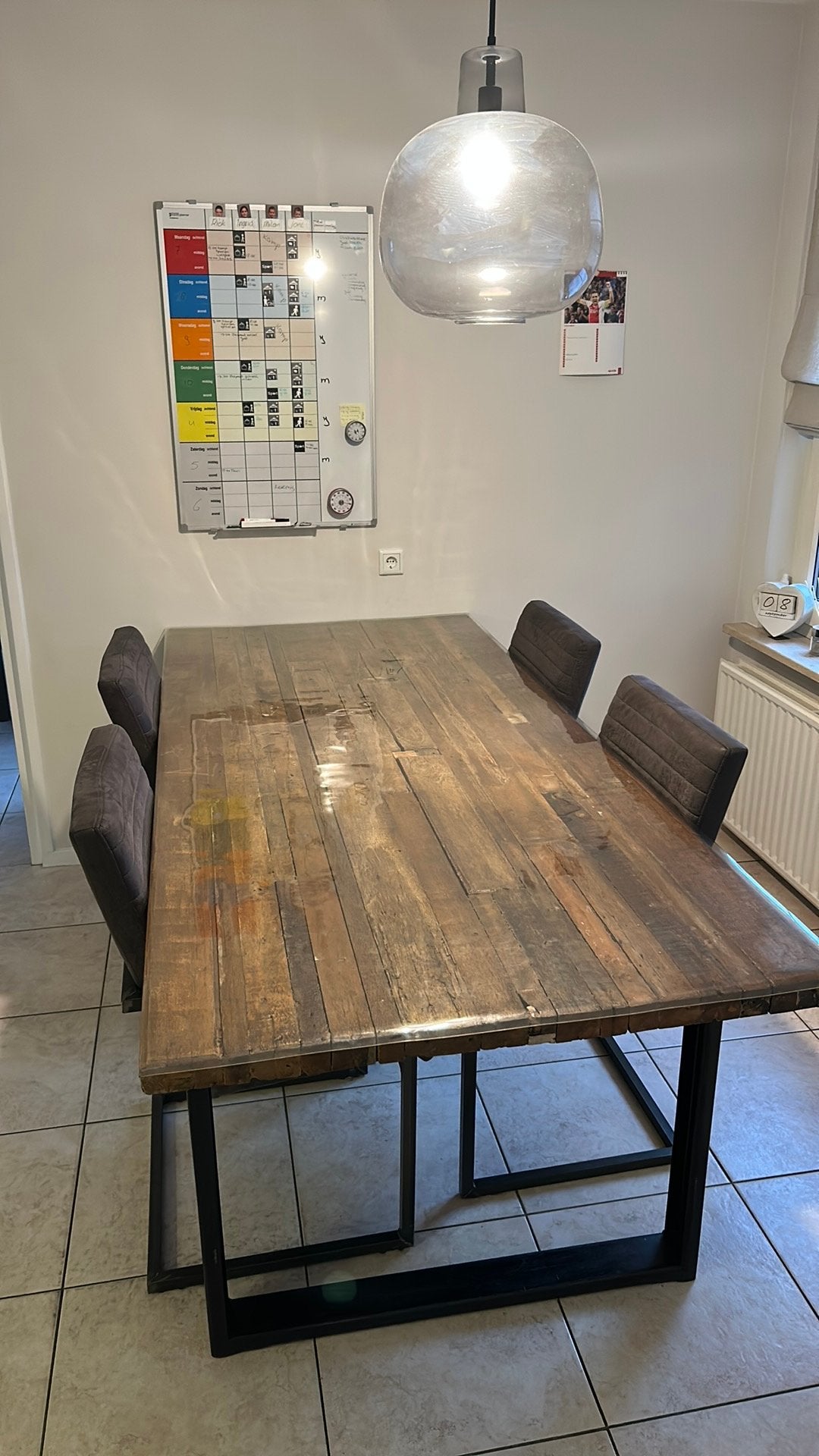 Tafel 220x100 van oud indonesisch hout, Huis en Inrichting, 200 cm of meer, Zo goed als nieuw, Rechthoekig, 50 tot 100 cm