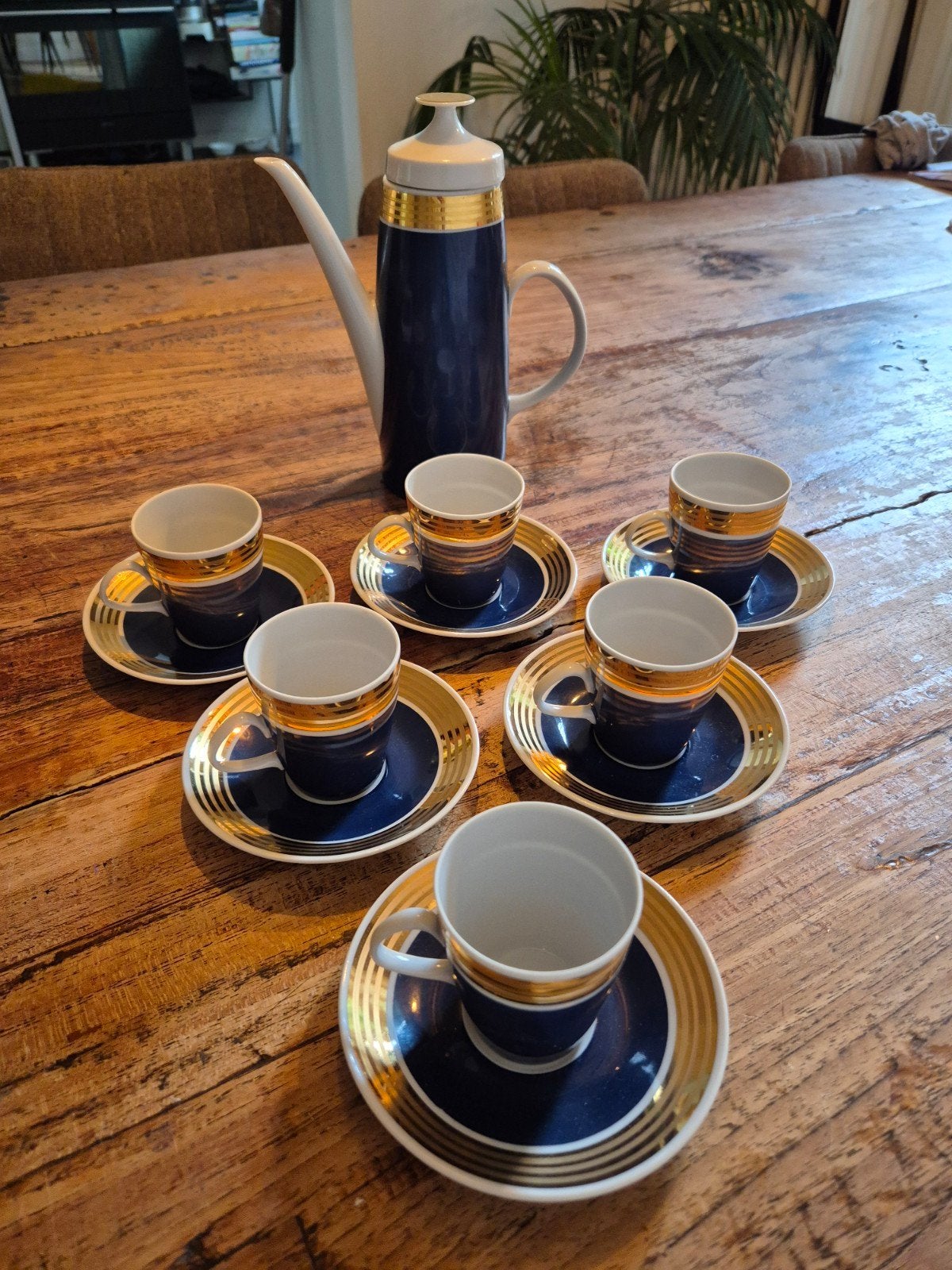 Lichte Fine China Blauw Goud set, Antiek en Kunst, Ophalen of Verzenden
