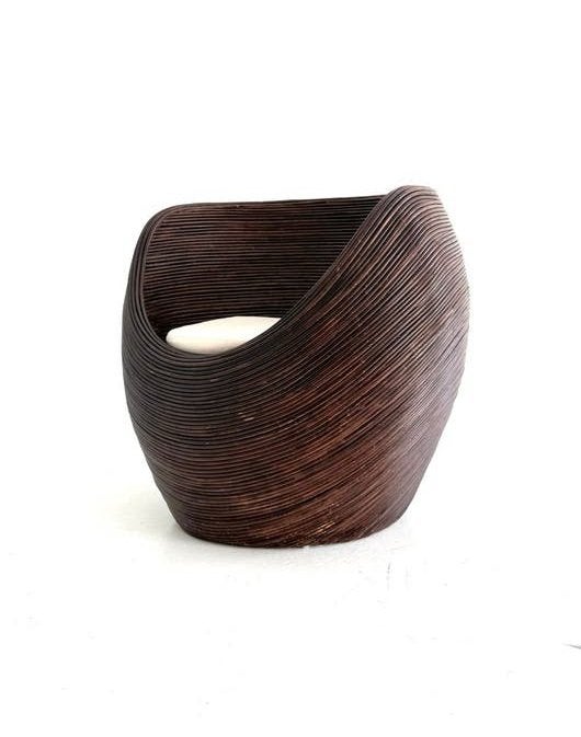 Vintage potlood rieten fauteuil, Gabrielle Crespi ‘80, Gabrielle Crespi, Vintage retro buisframe design rotan webbing papercord deens