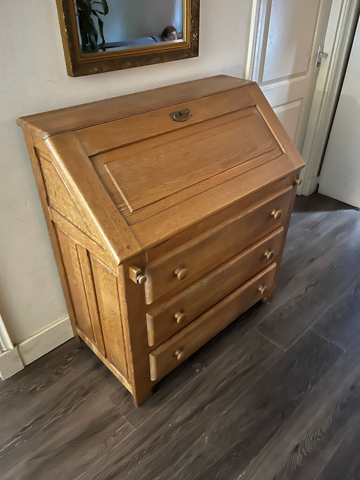 Antiek eiken secretaire / bureau (108x100x50 cm), Ophalen of Verzenden, Gebruikt