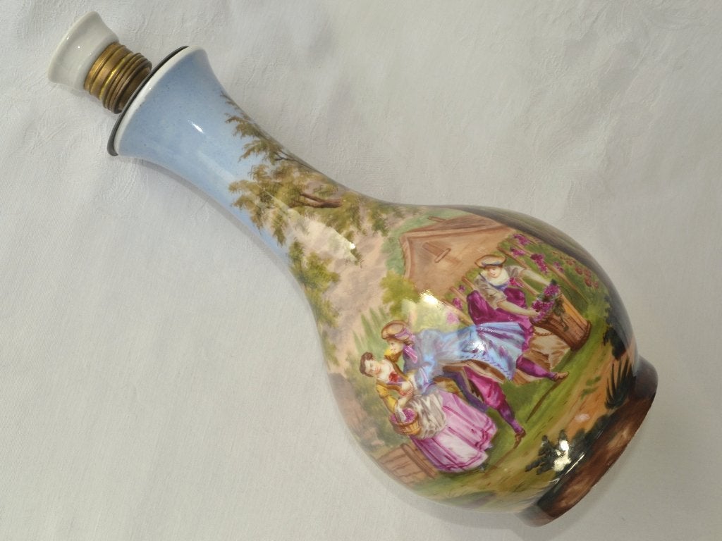Antieke beschilderde Lampvoet van porselein, 1860s Romantiek, Ophalen of Verzenden