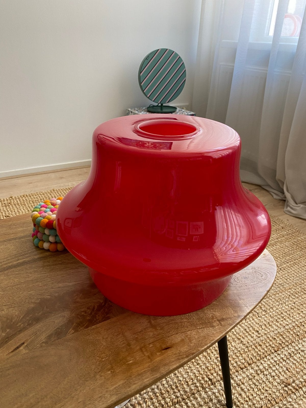 Vintage rode glazen lampenkap - Mushroom design, Ophalen