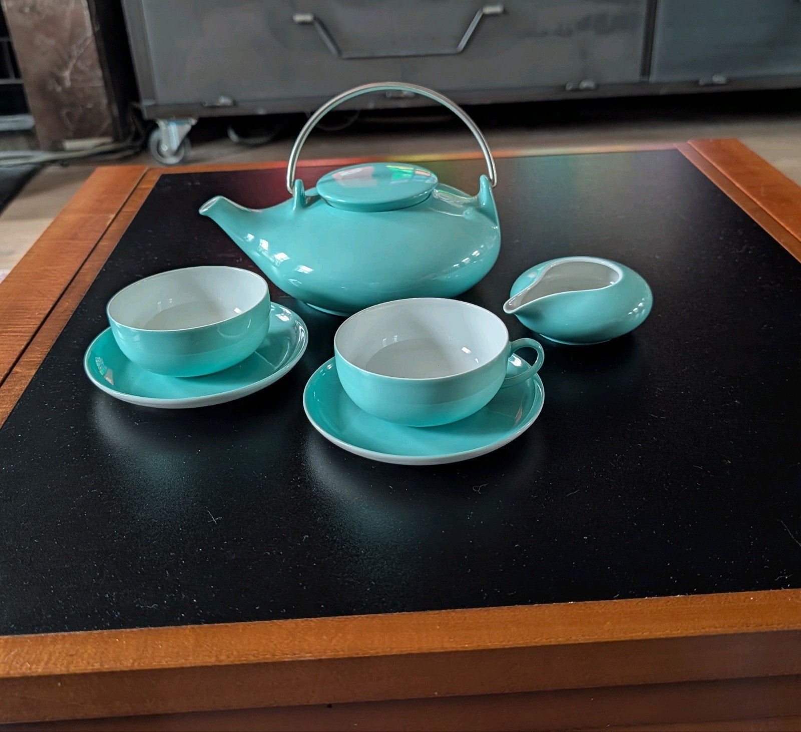 Arzberg theeservies turquoise, Arzberg, Vintage, Ophalen of Verzenden, Zo goed als nieuw