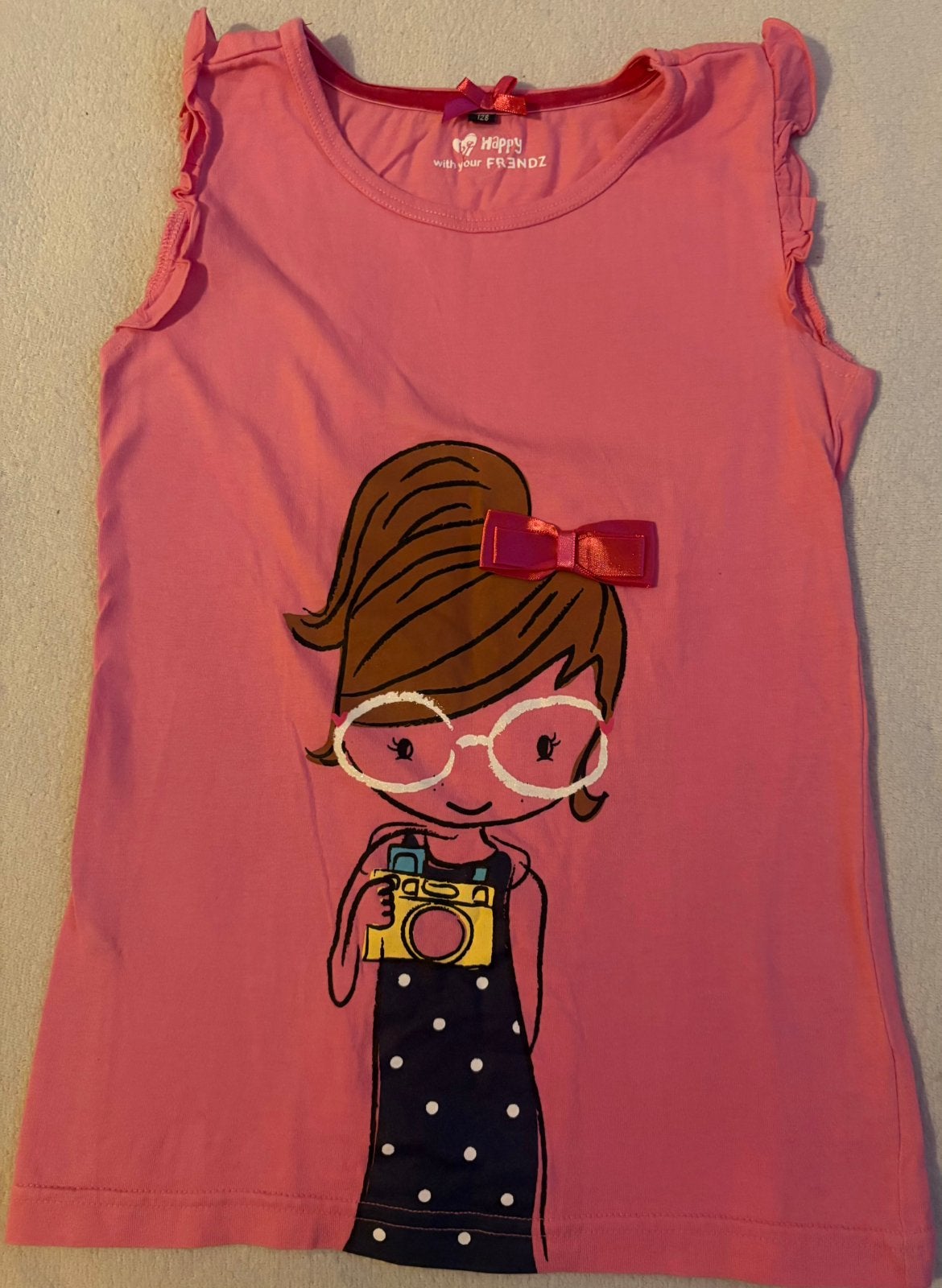 Roze mouwloos shirtje, meisje, maat 128, Ophalen of Verzenden, Zo goed als nieuw, Meisje, Shirt of Longsleeve
