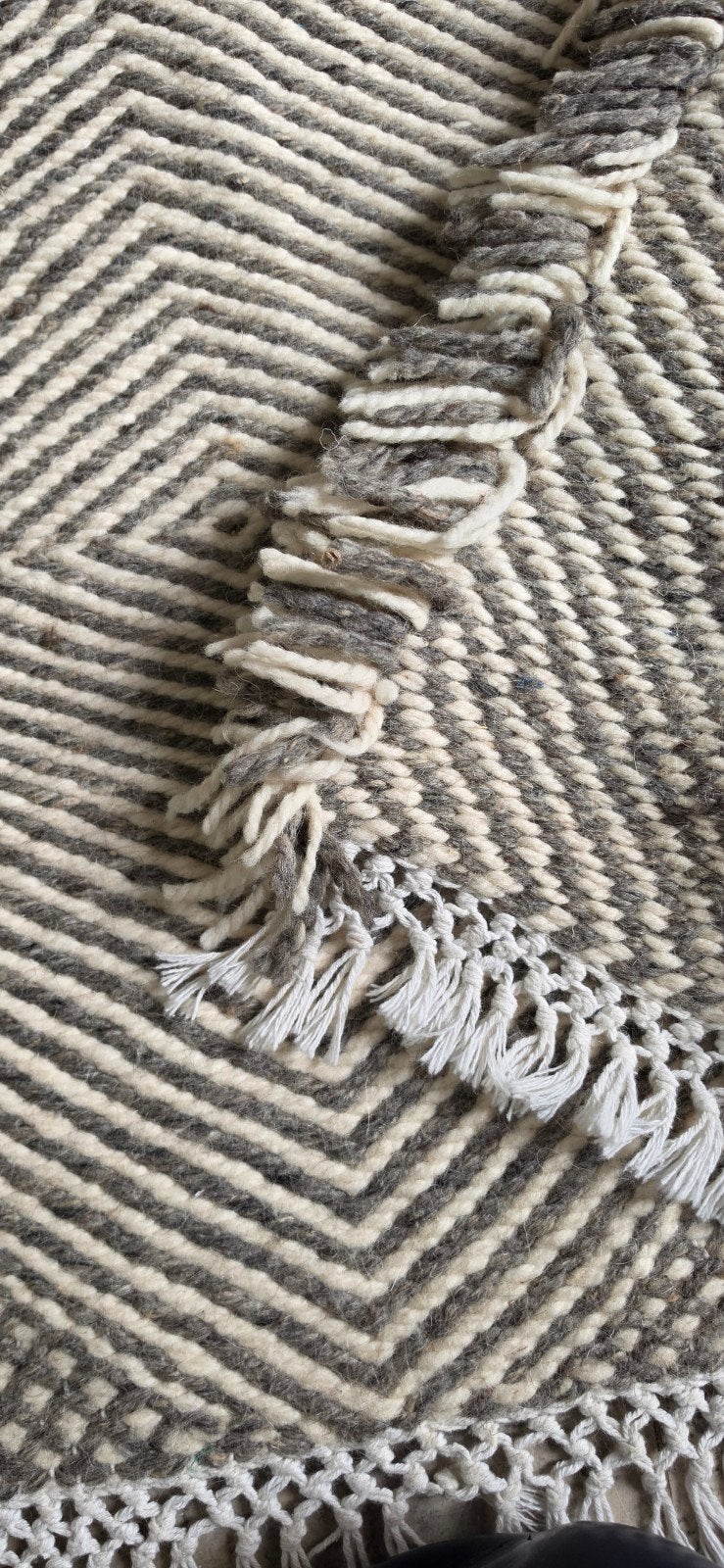 mooi wollen gemeleerd grijs beige berber kleed, 100 tot 150 cm, Bohemian marrokaans berber, Beige, Ophalen of Verzenden