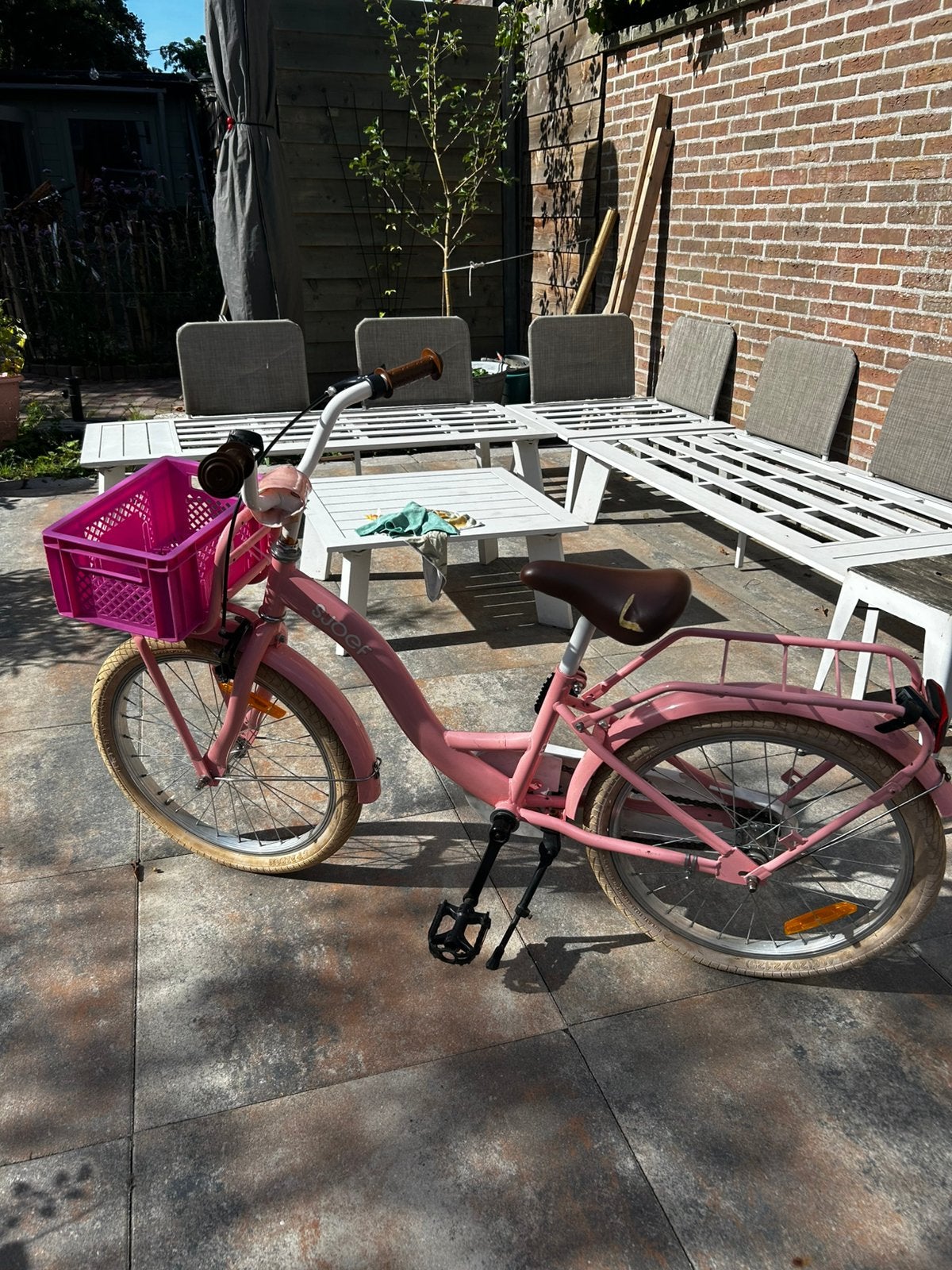Roze kinderfiets 20 inch, Fietsen en Brommers, Ophalen, Terugtraprem, Gebruikt, Handrem
