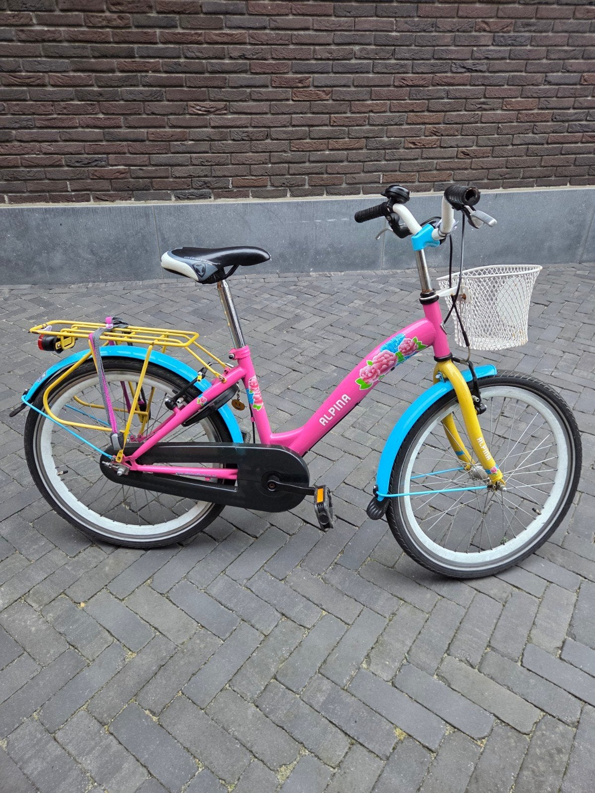 Alpina kinderfiets 20 inch - Roze/Blauw/Geel, Velgrem, Alpina, Ophalen of Verzenden, 20 inch