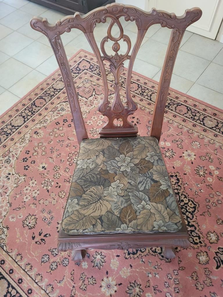 6 chippendale stijl houten stoel met bloemenpatroon, Antiek en Kunst, Ophalen