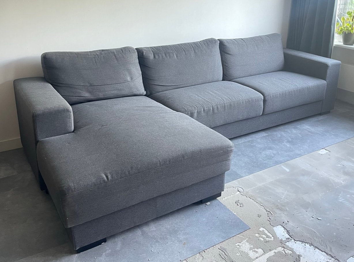 Grijze stoffen hoekbank, Ophalen, Gebruikt, Hoekbank, 300 cm of meer
