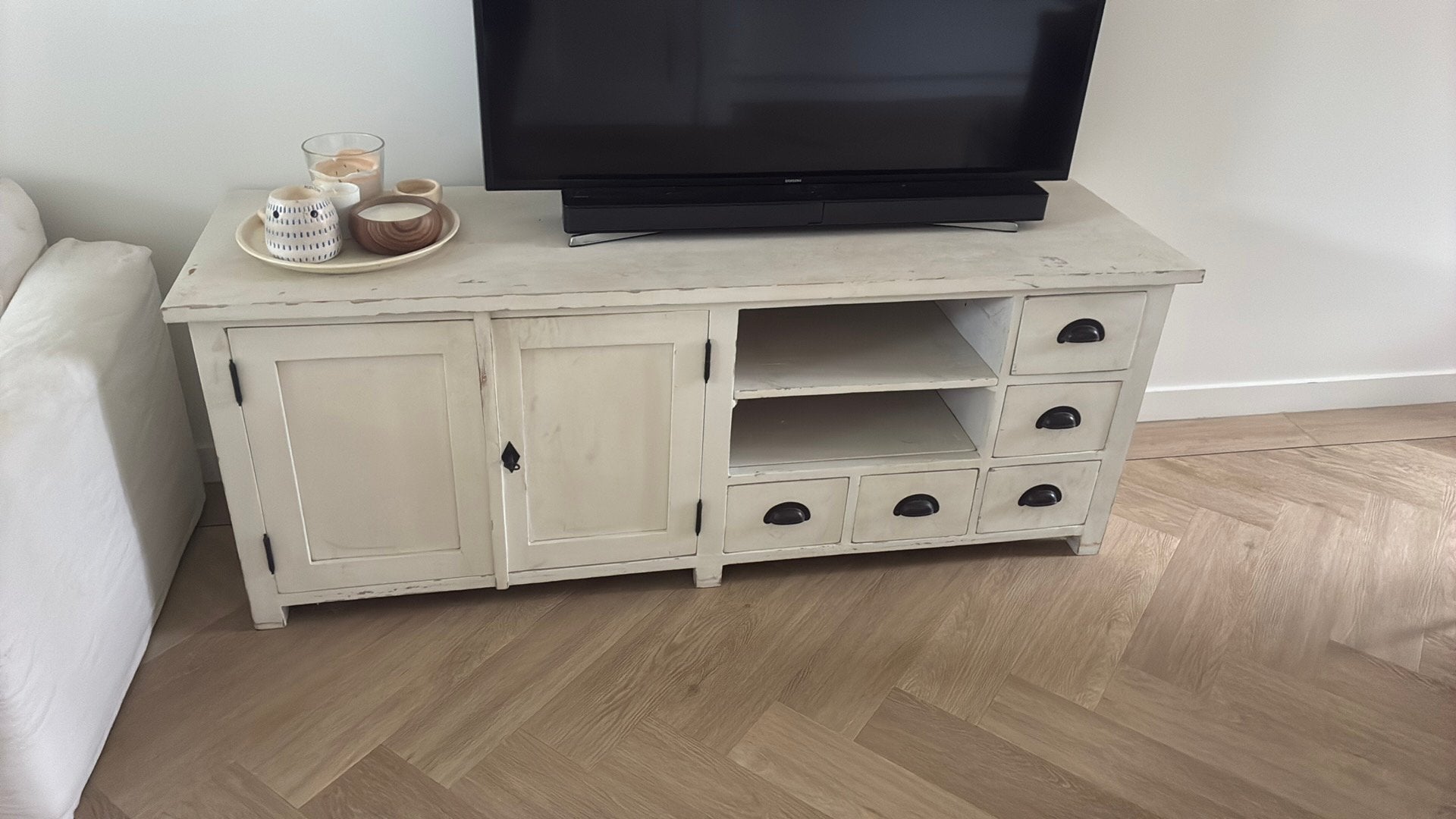 Dressoir kast grenen hout wit 171 breed 50 diep 65 hoog, Ophalen, Gebruikt, 150 tot 200 cm, Minder dan 100 cm
