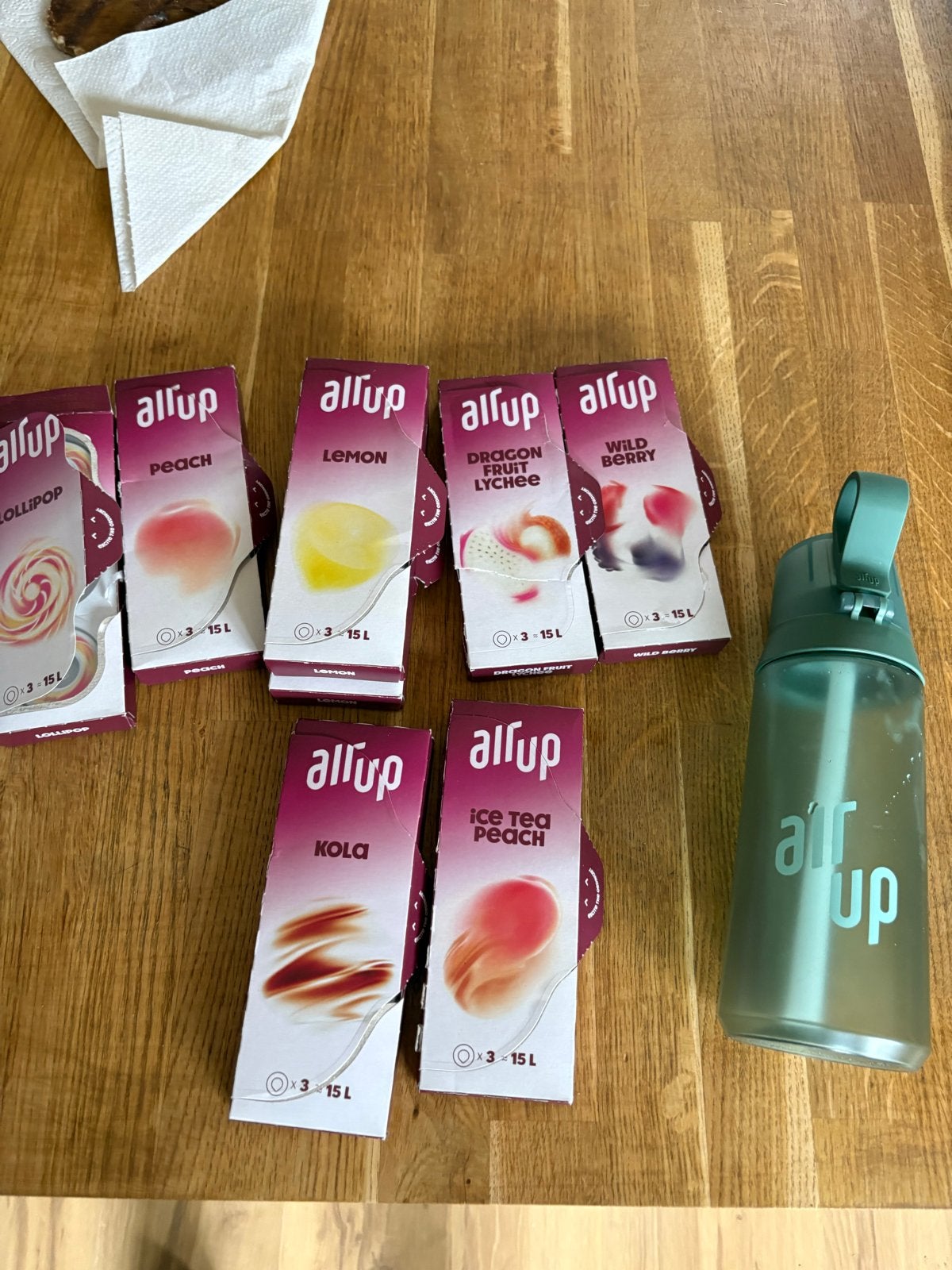Air Up Fles met 6 Smaakpods (Lollipop, Perzik, Citroen, etc., Ophalen of Verzenden, Zo goed als nieuw